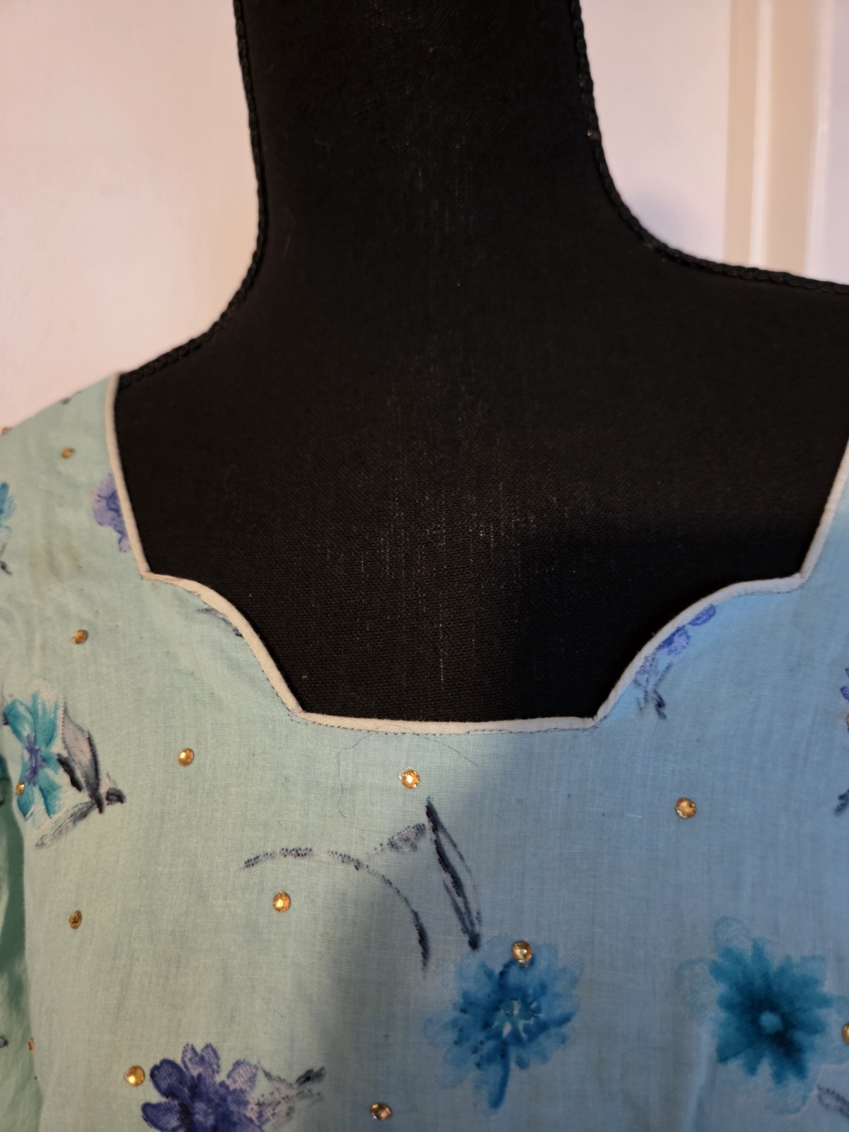 Unbranded Blue Flowered Kurti Or Kameez No Size Tag Measurements In Description