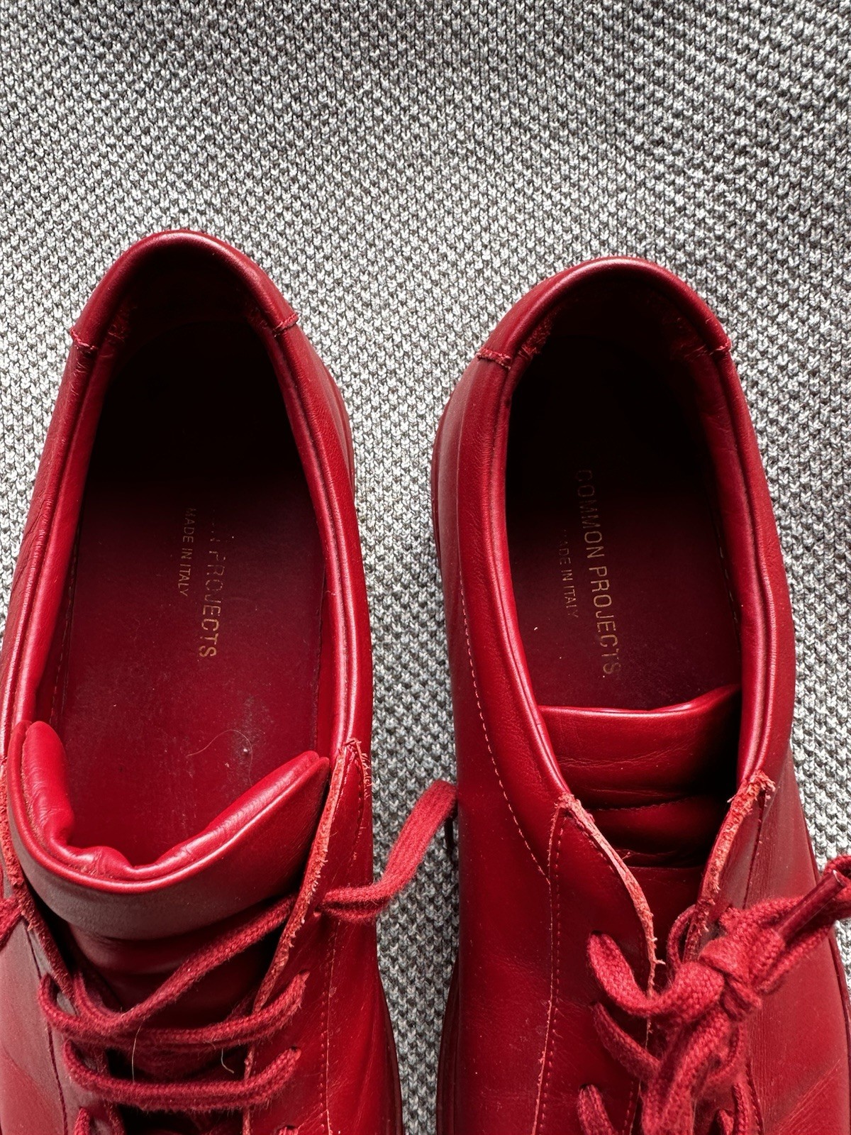Common Projects Men’s Red Leather Low Top Lace-Up Sneakers US 14 EU 46
