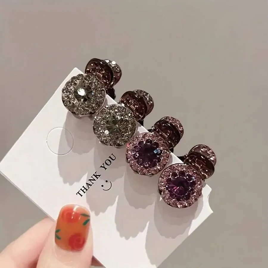 Clearance 4Pcs Purple/Grey Crystal Flower Hair Clips, Sparkly Duckbill Barrettes