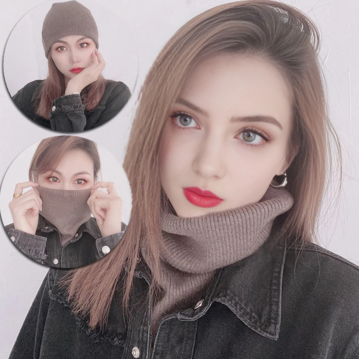 Wool Knitted Ring Scarf for Women Winter Soft Warm Cashmere Solid Neck Warmer Au