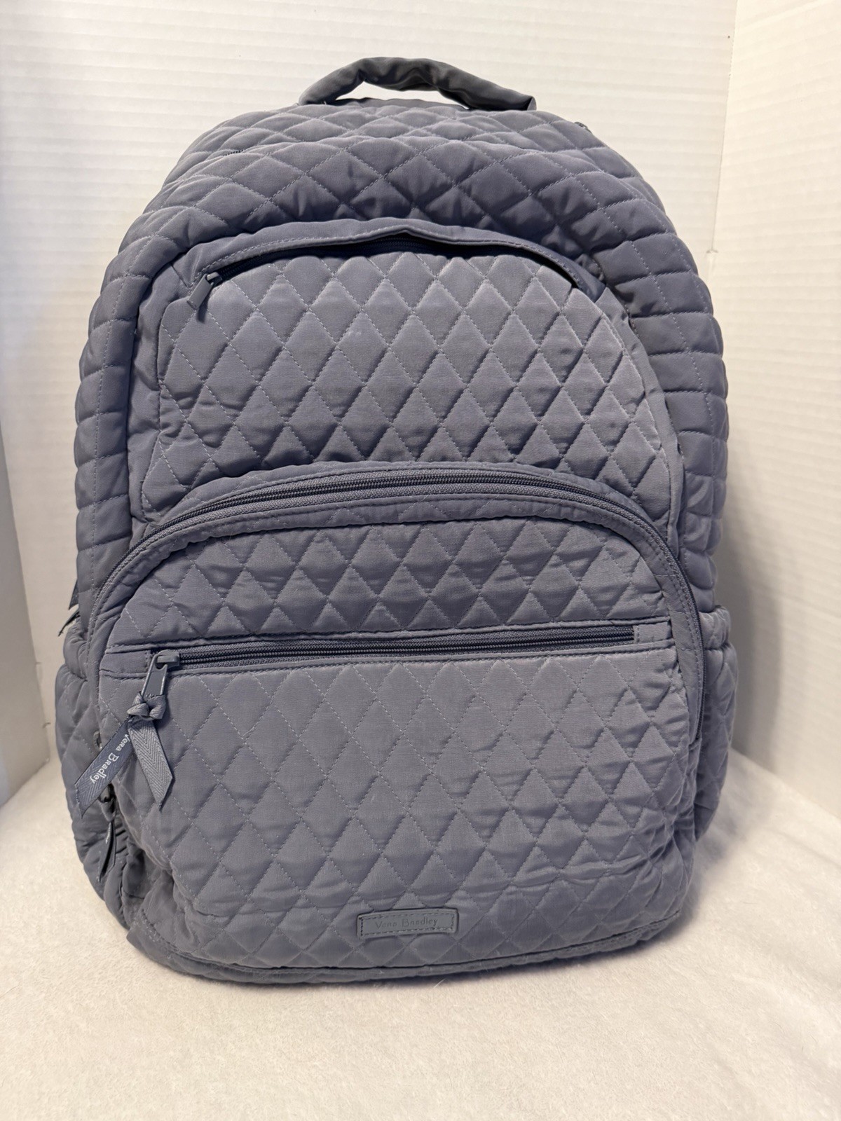 Vera Bradley Essentials Large Backpack Carbon Gray Quilted Rose Flower Lined EUC