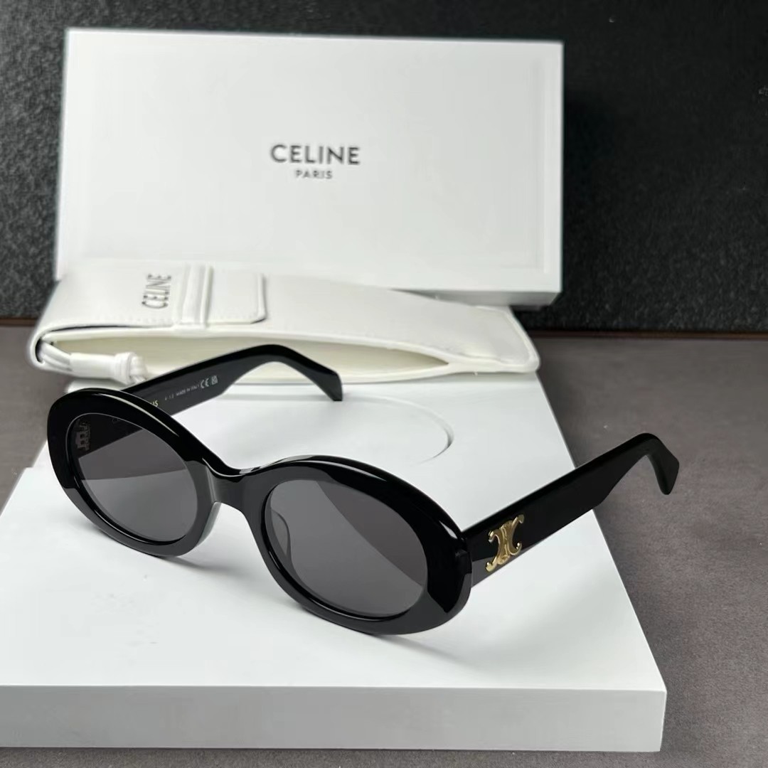 New Gold Triomphe CELINE CL40194U Black/Gray Lens Gold Oval Women’s Sunglasses