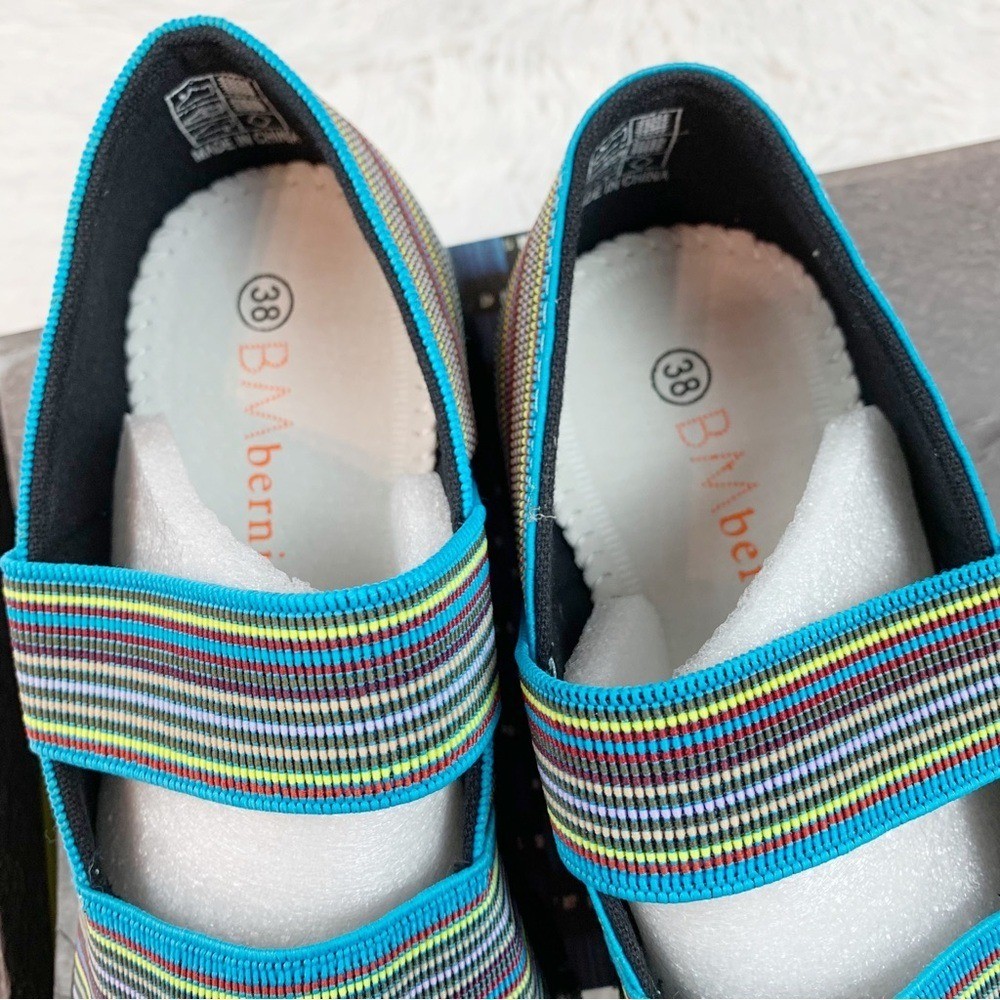 Bernie Mev women 38 Turquoise & Green Stripe Strappy Slip-On Shoe light weight