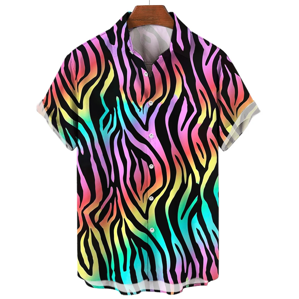 Men’s Leopard Print Oversized Short Sleeve Button-Up Shirt with Lapel