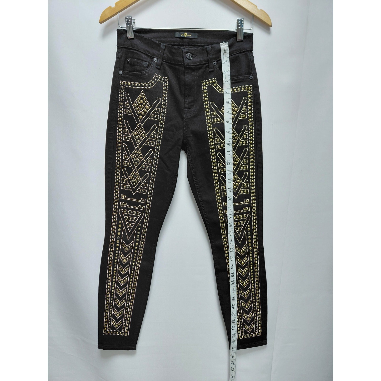 for all mankind Embellished Black Skinny Jeans Mid (10-12 in) Slim Women