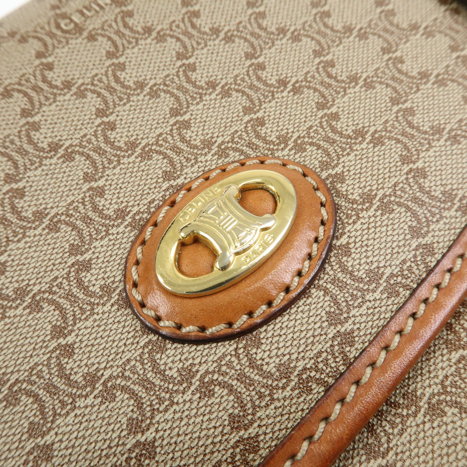 CELINE Logo Macadam PVC Leather Hand Bag Shoulder Bag Beige Brown Auth Used F/S