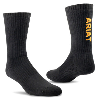 ARIAT Mens Men`s Cotton 3 Pack Crew Socks, Black