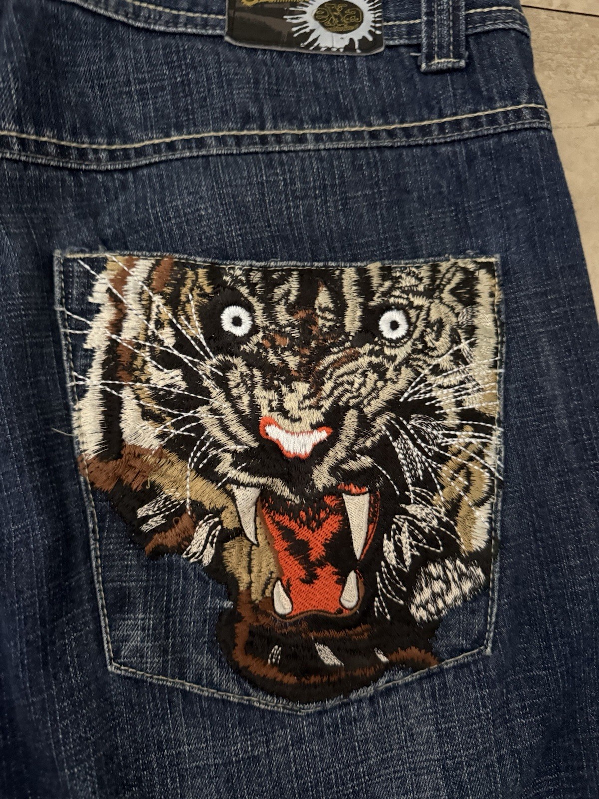 EXA Unlimited Men’s Hip Hop Skater Baggy Embroidered Y2K Denim Jeans 36×34