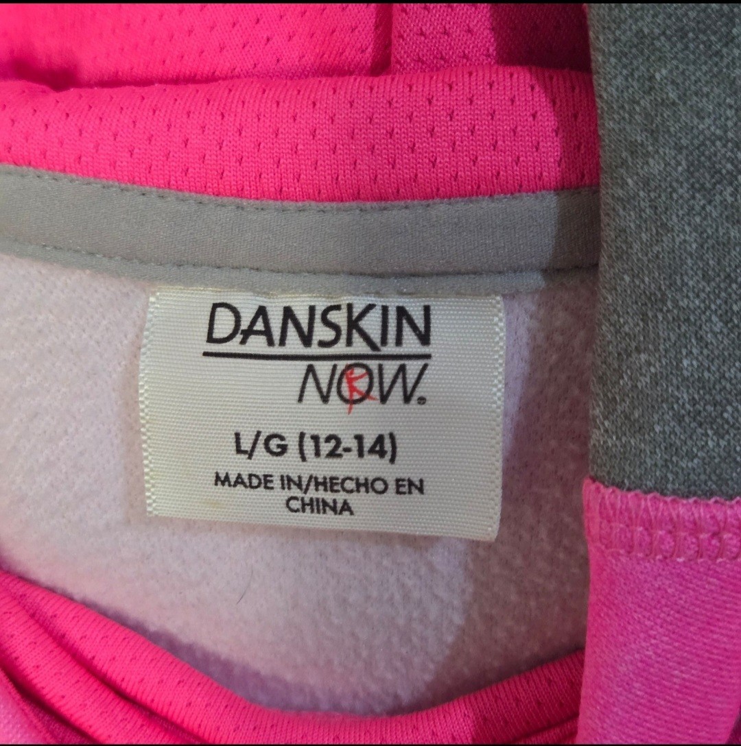 Danskin Now Women’s L/G 12-14 Pink/Gray Colorblock Pullover Hoodie Fleece Pocket
