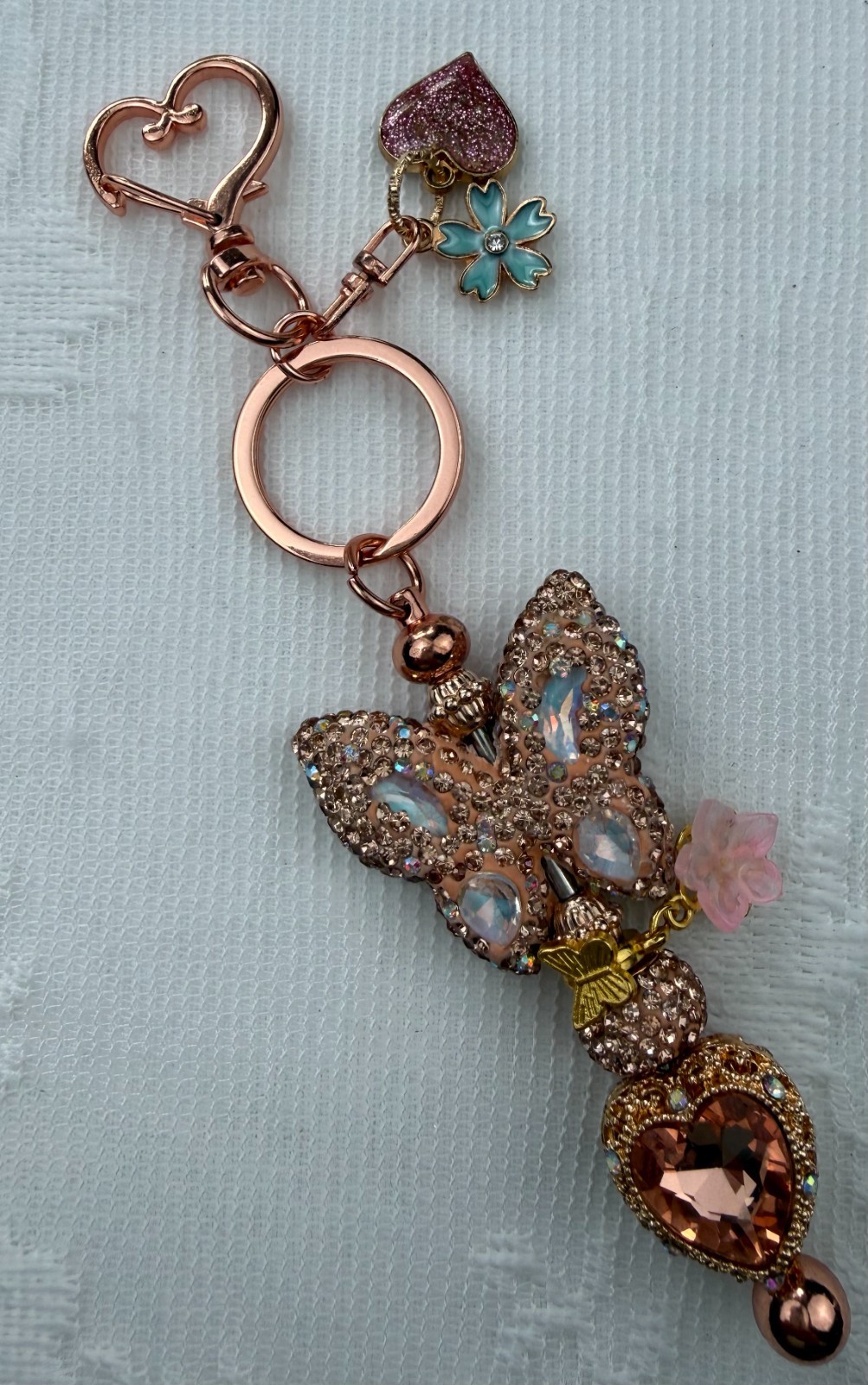 Hand made beaded key chain/Bag charm! Bling. Butterfly. Gifts. Basket filler.