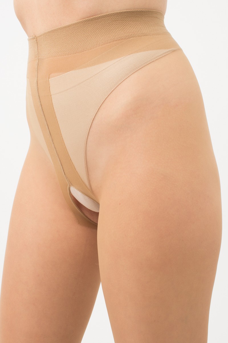 Open Gusset Tights 20 Den Sheer Pantyhose Adult Hosiery Black Beige Intimo