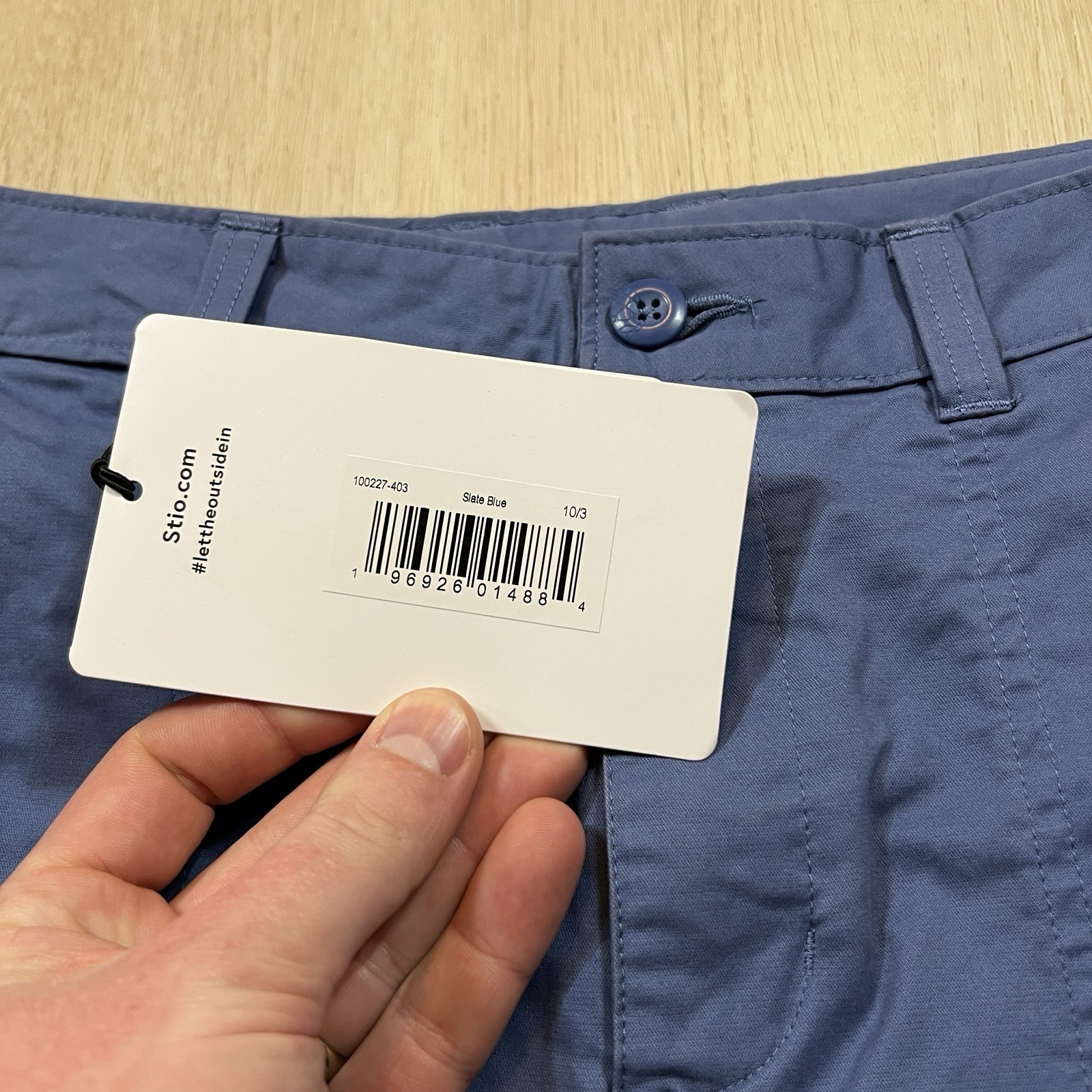 NWT Stio Women’s 10 Rivet Twill Shorts 3″ Inseam Cotton Slate Blue Flat Front