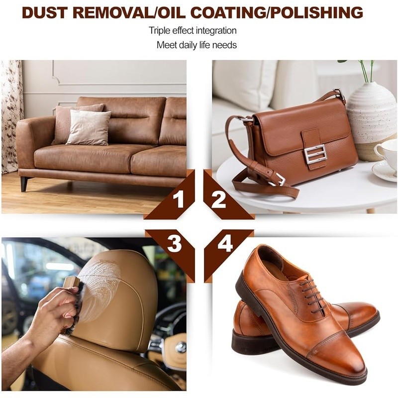4-Piece Professional Horsehair Shoe Polish Brush Set Leather Care Cleaning New