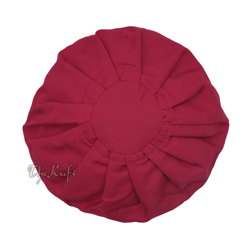 Islamic Kufi Prayer Cap Plain Maroon Pleated-top Fabric Peci Muslim Prayer Hat