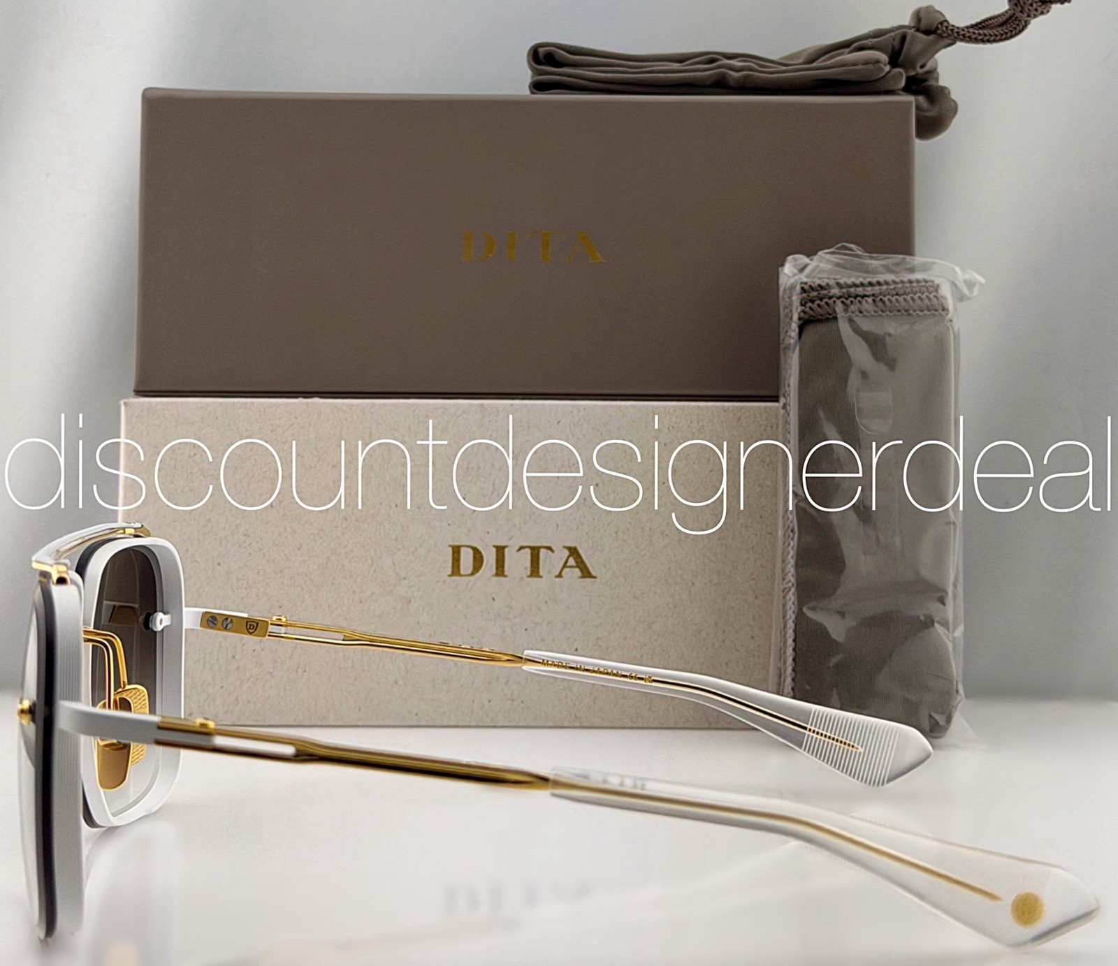 DITA Mach-Six Sunglasses Yellow Gold Matte White Gray Gradient 62mm DTS121-62-07
