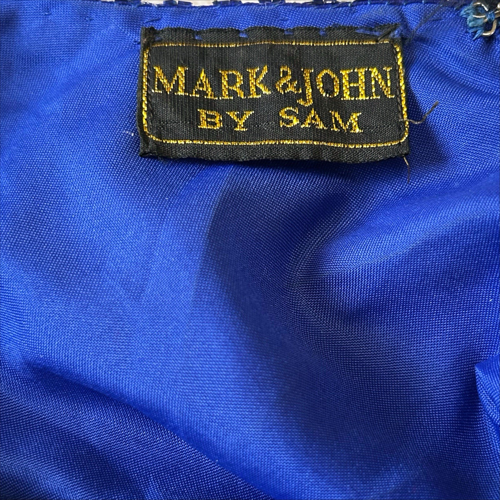 Vintage Mark & John by Sam Silk Beaded Sequin Top Medium Blue Purple Formal FLAW