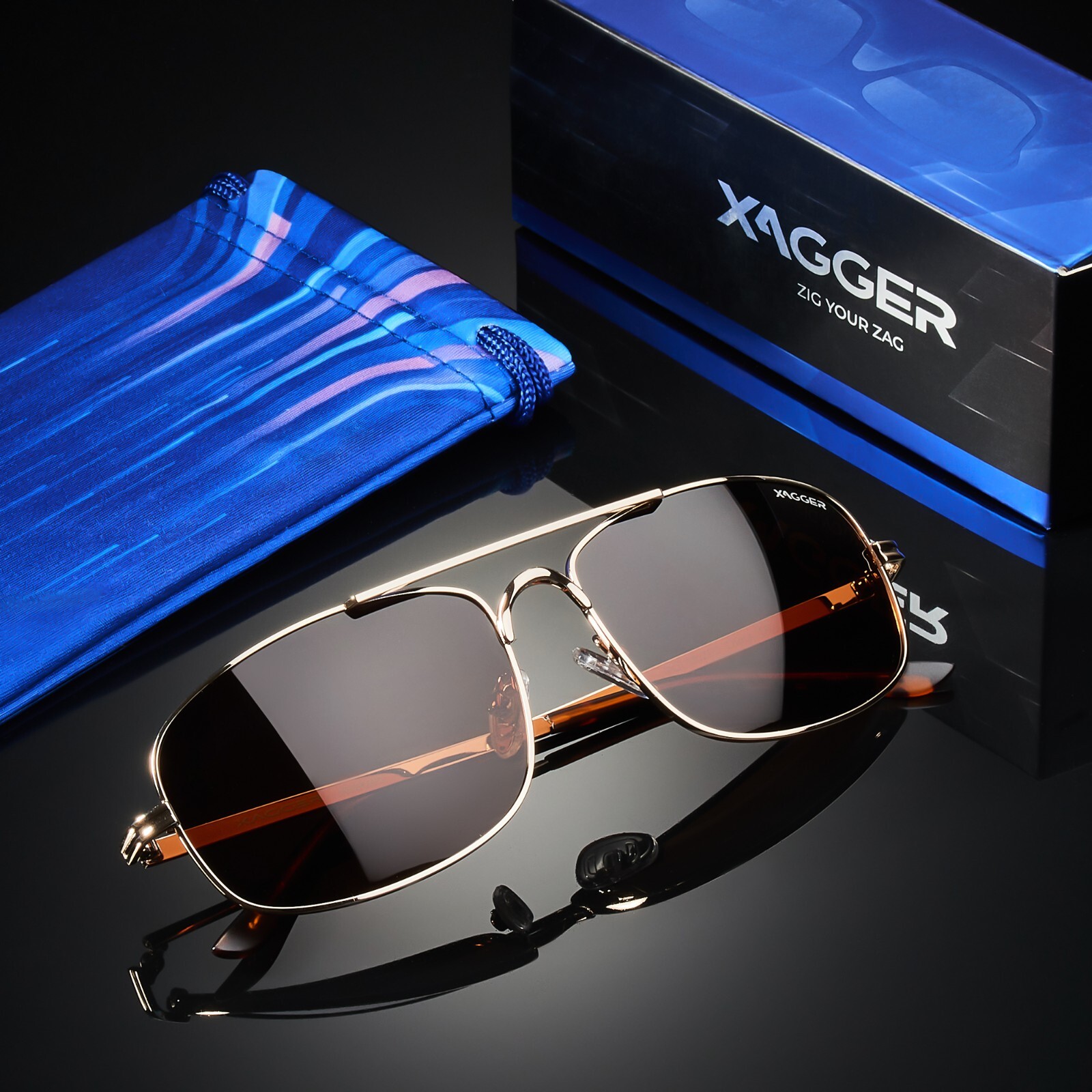 Xagger Polarized Brow Bar Aviator Sunglasses for Men Military Style Metal