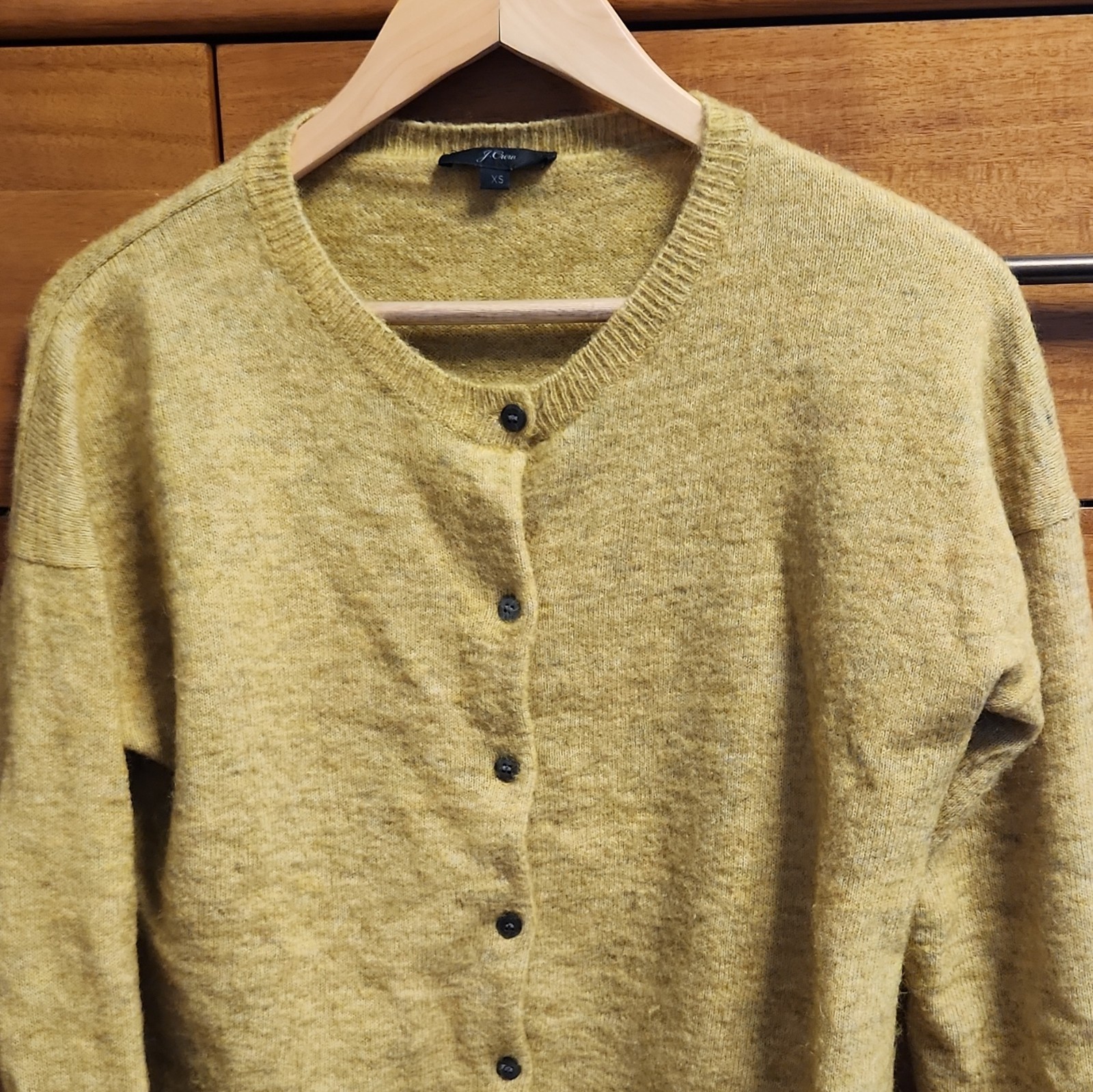 J.Crew Women’s Yellow Knit Button-Front V-Neck Cardigan Sweater XS Mohair Wool