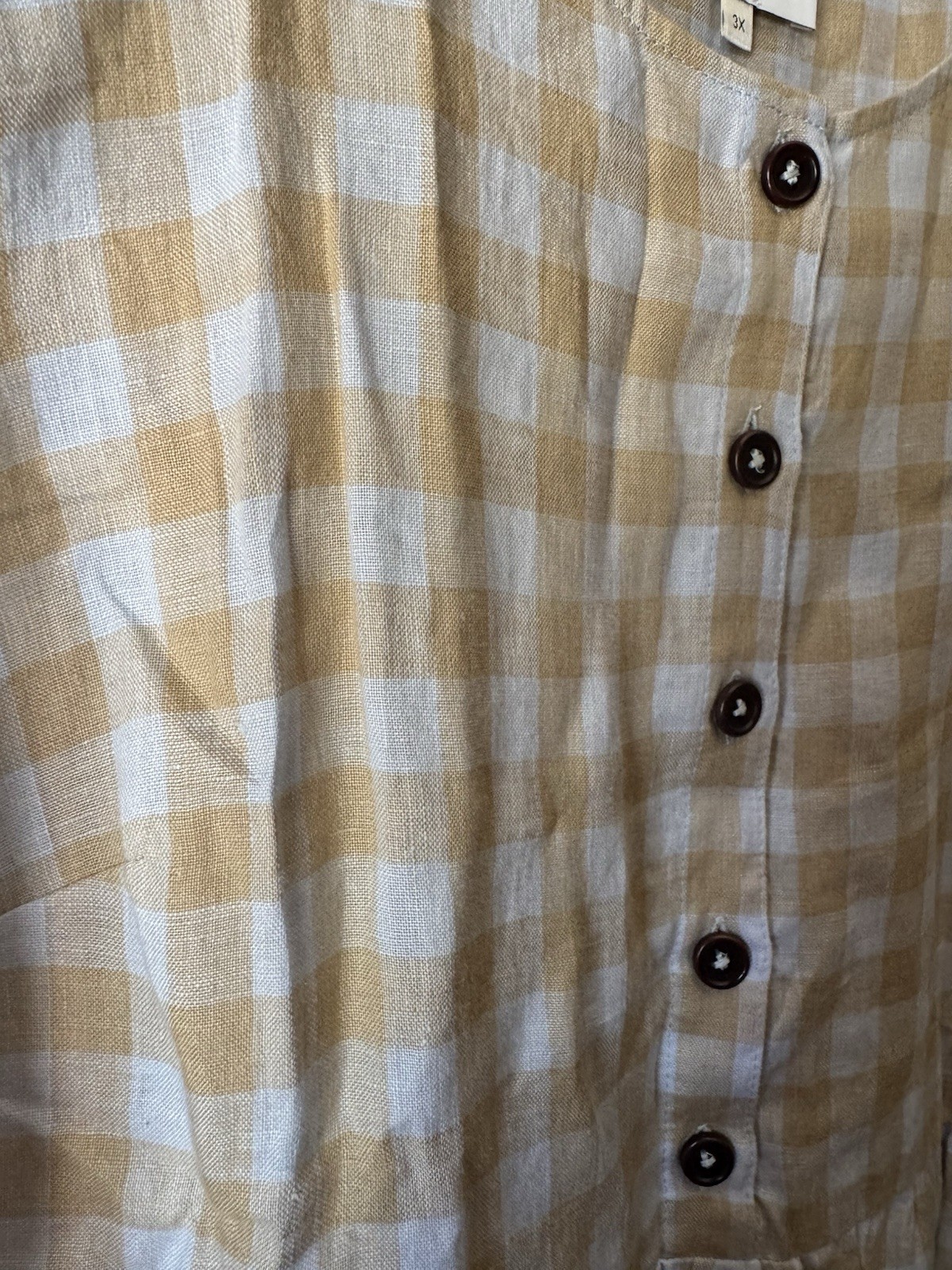Pyne & Smith Women’s 3X Plus Beige/White Gingham Sleeveless Scoop Button Dress