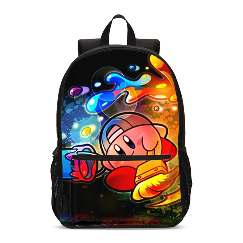 Cool Pink Kirby Cartoon Kids Backpack Insulated Lunch Bag Pen Bag Sling Bag Lot