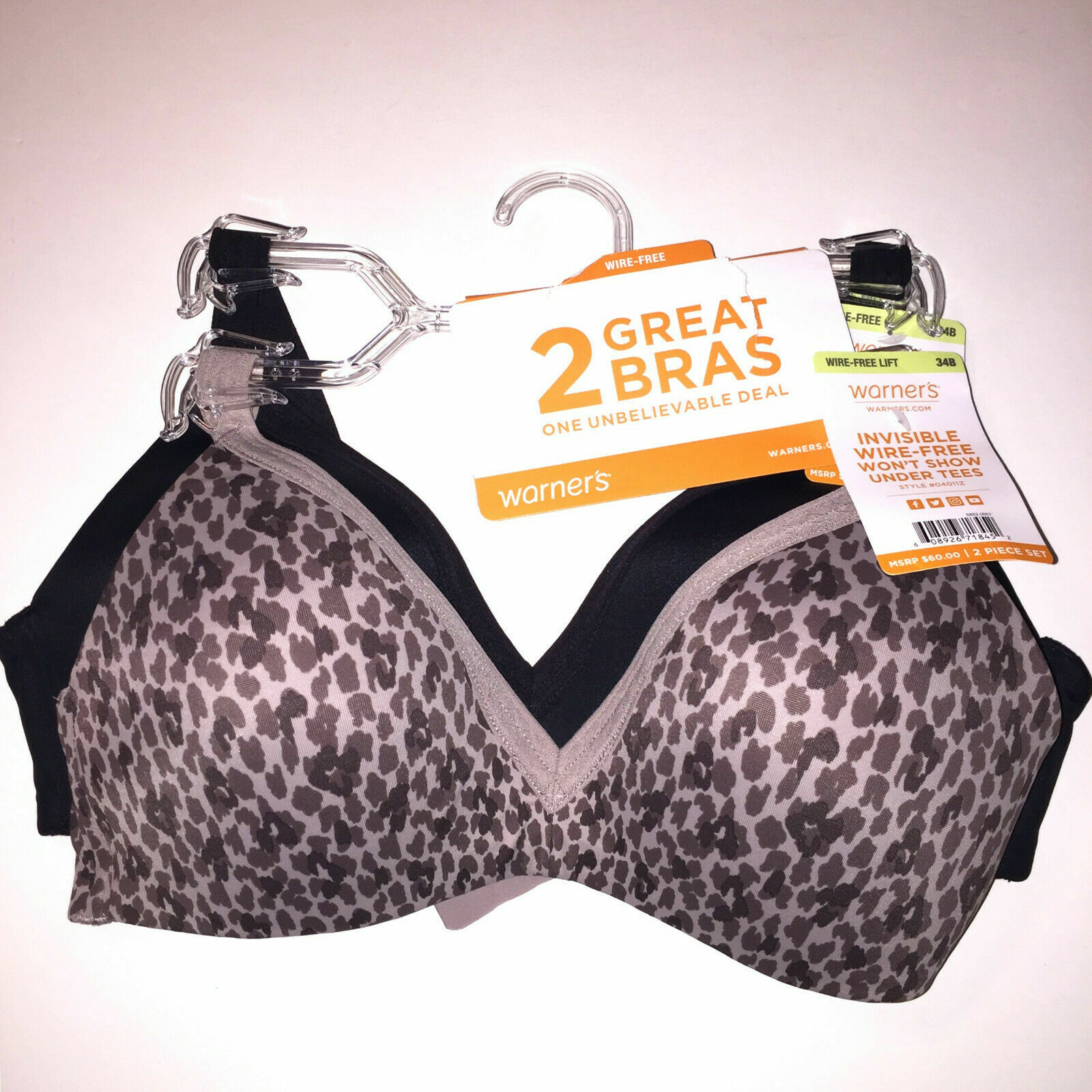 Warners Wirefree Bras T-Shirt Lined Seamless Cups Set of 2 Style 4011 Retail $60