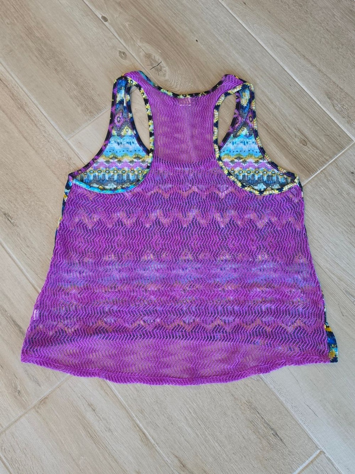 Weavers Purple Multicolor Geometric Mesh Racerback Tank Size XXL