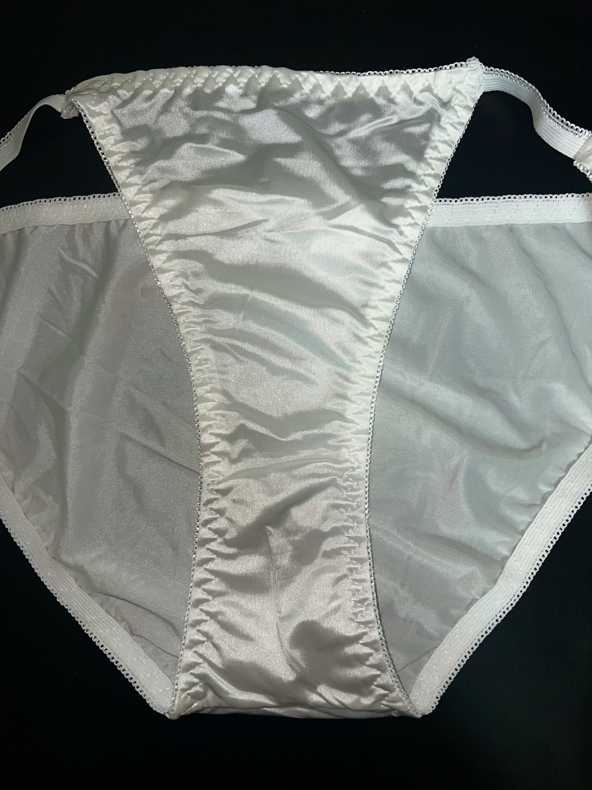 VTG Style Glossy Classic Satin String Bikini Panties Bridal White XL NEW