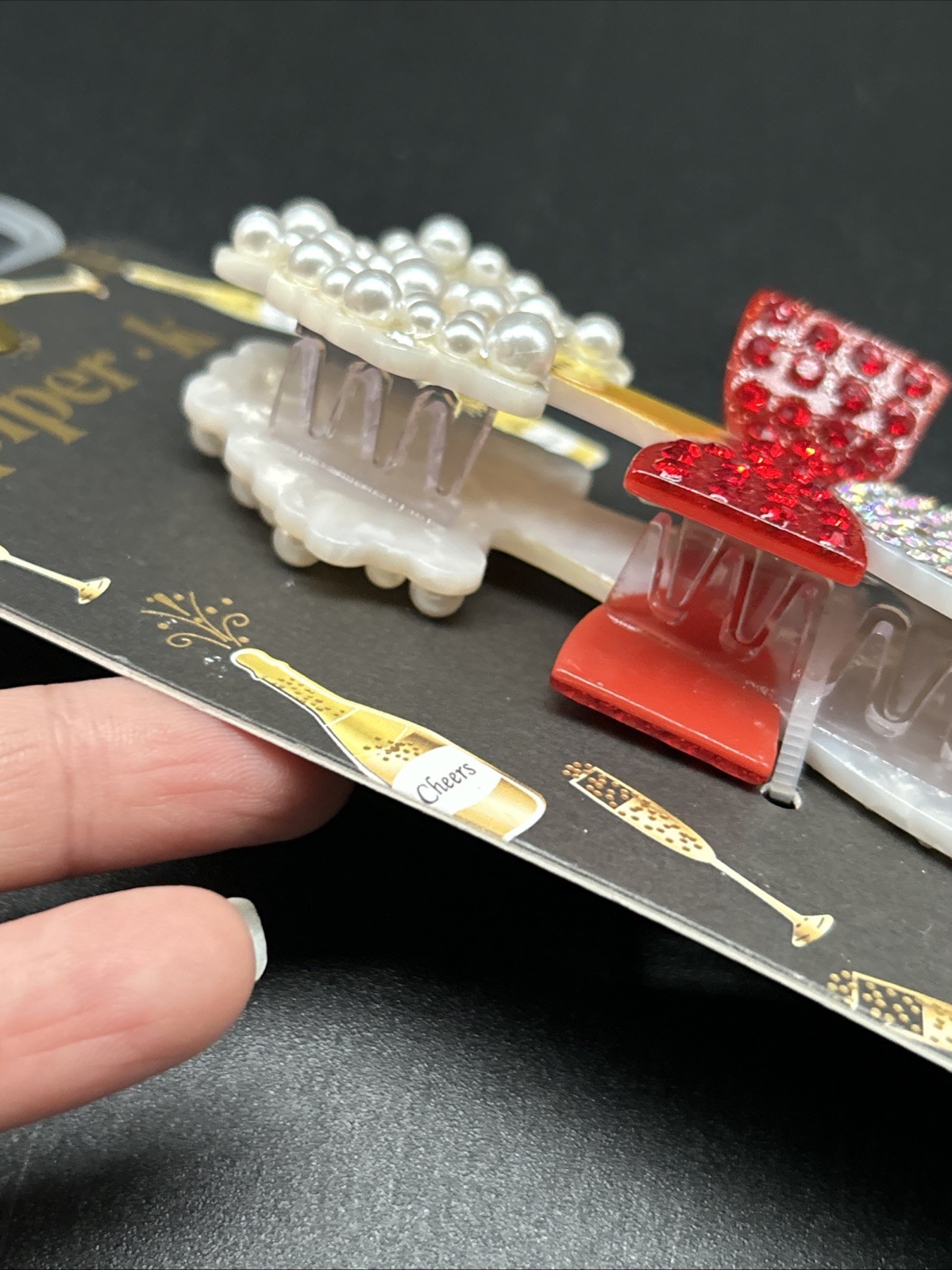Piper K “Pop” Champagne Bottle Crystal Sequin Beaded Hair Clip Claw New Cute