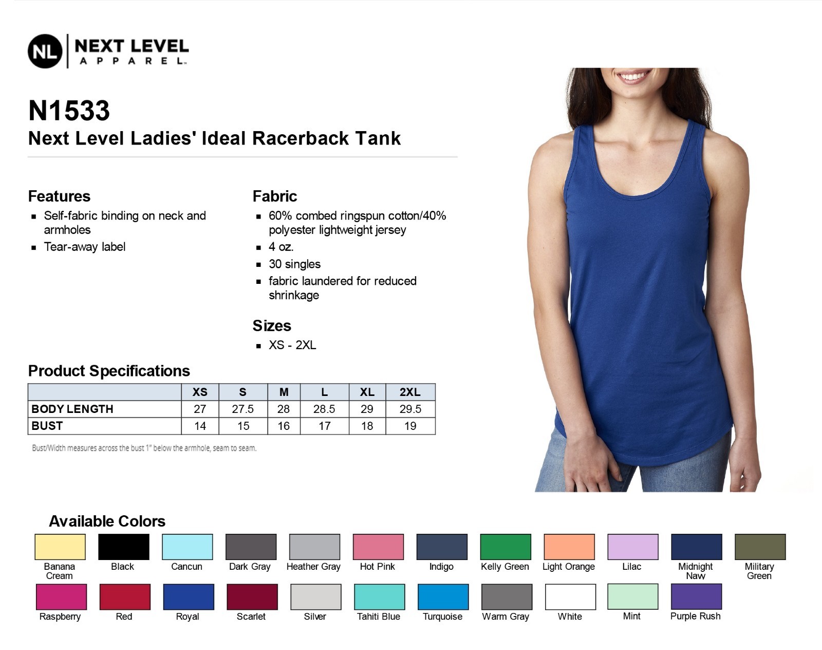 Next Level Women’s Ideal Racerback Premium Quality Tank Top M-N1533