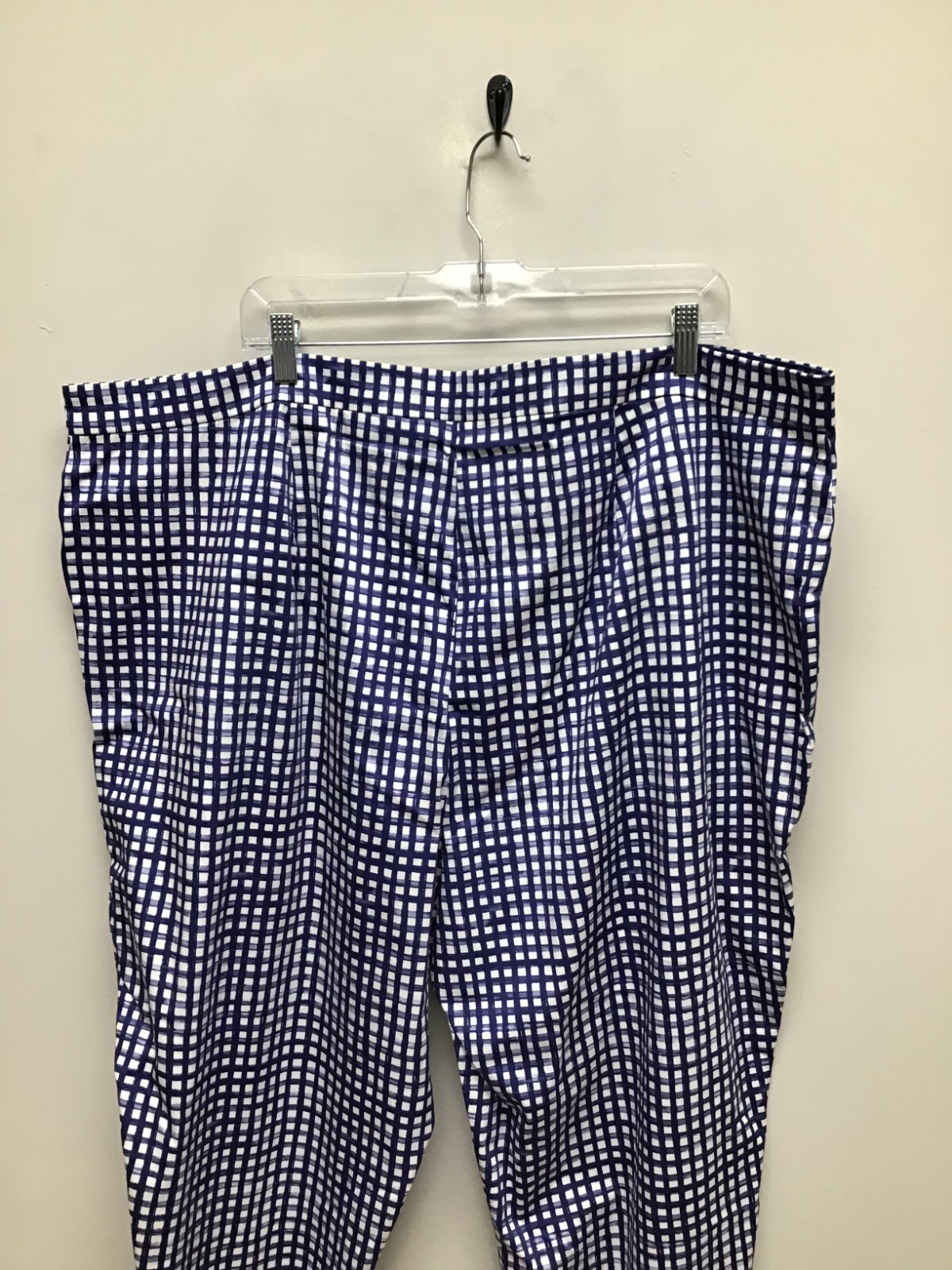 Dennis Basso Womens Blue Gingham Plaid Ruffled Hem Straight Leg Ankle Pants 26W