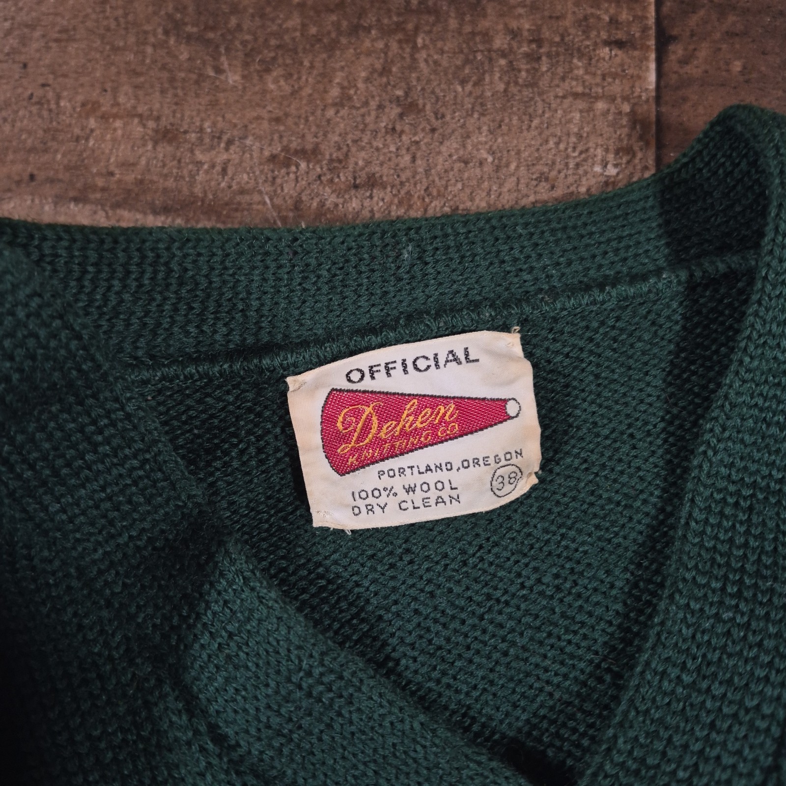 Vintage Letterman Varsity Sweater Womens 38 Green Wool Dehen Knitting 50s School