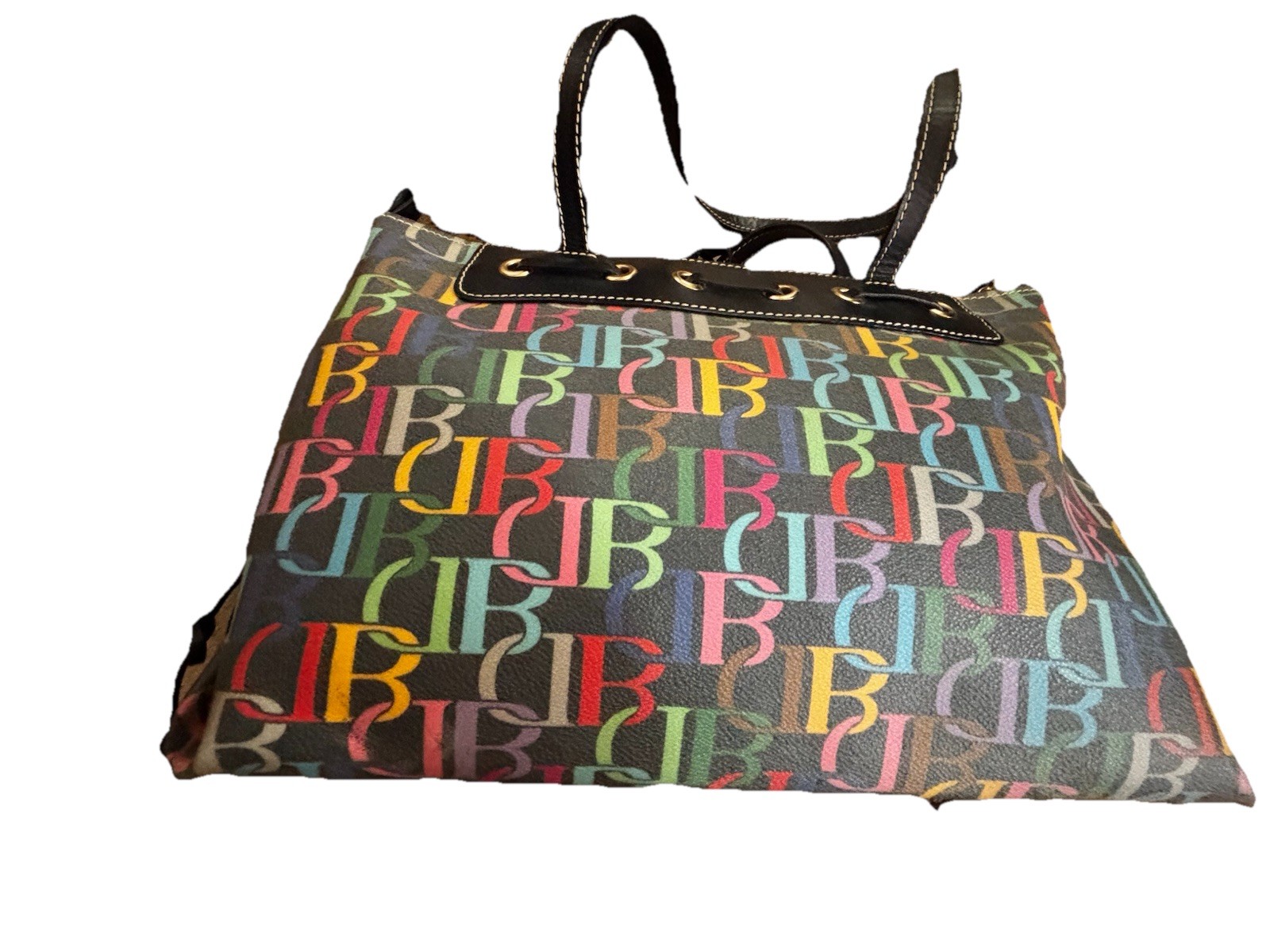 Dooney and Bourke Multi Color DB Monogram Black Canvas Tote Bag Heart Charm