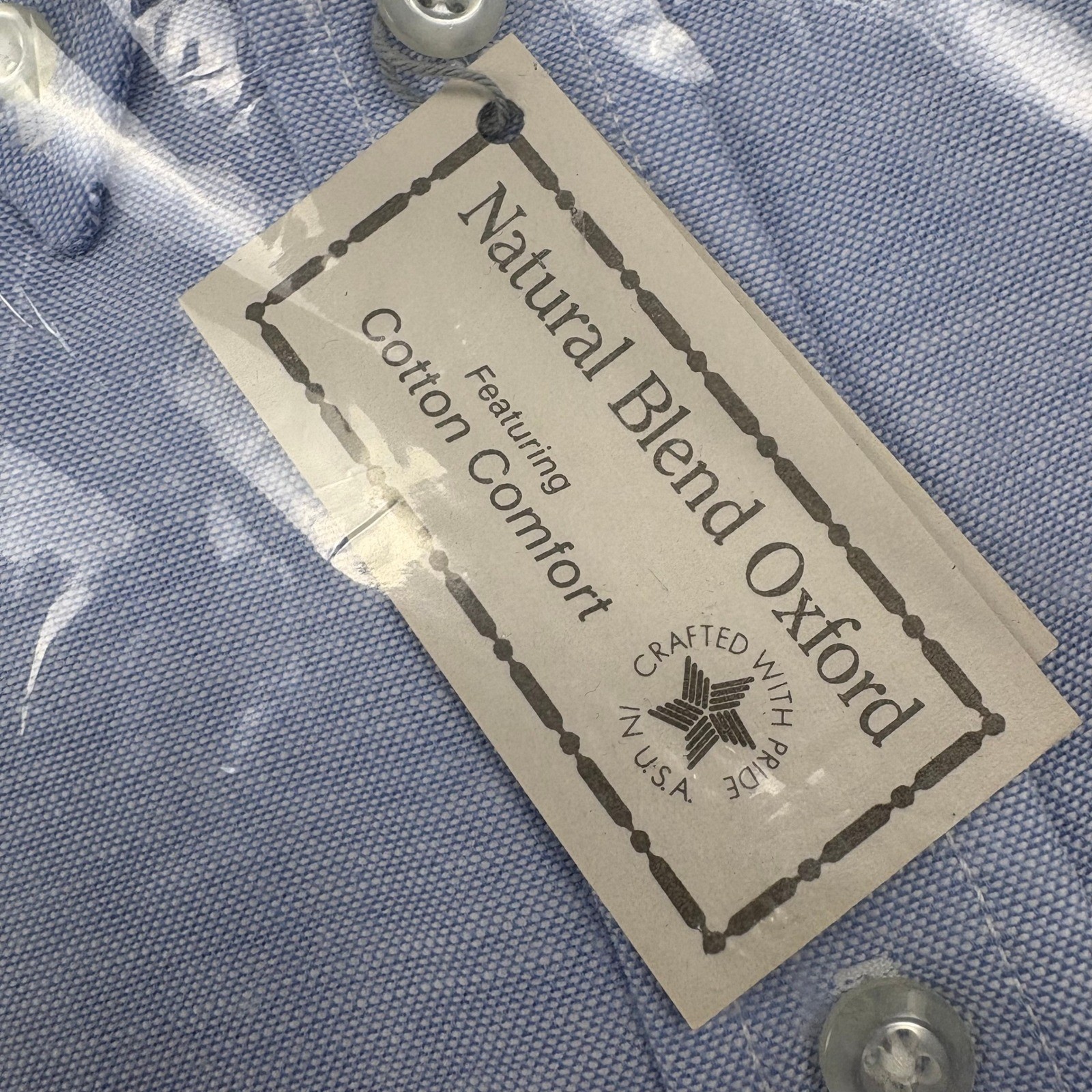 Anthonys Nofade Mens 17 Short Sleeves Natural Blend Oxford Dress Shirt NWT Blue