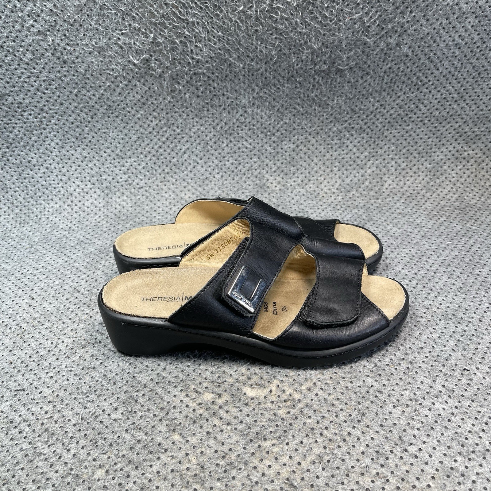 Theresia M Aloe Vera Black Leather Sandals Size 5.5 Women’s