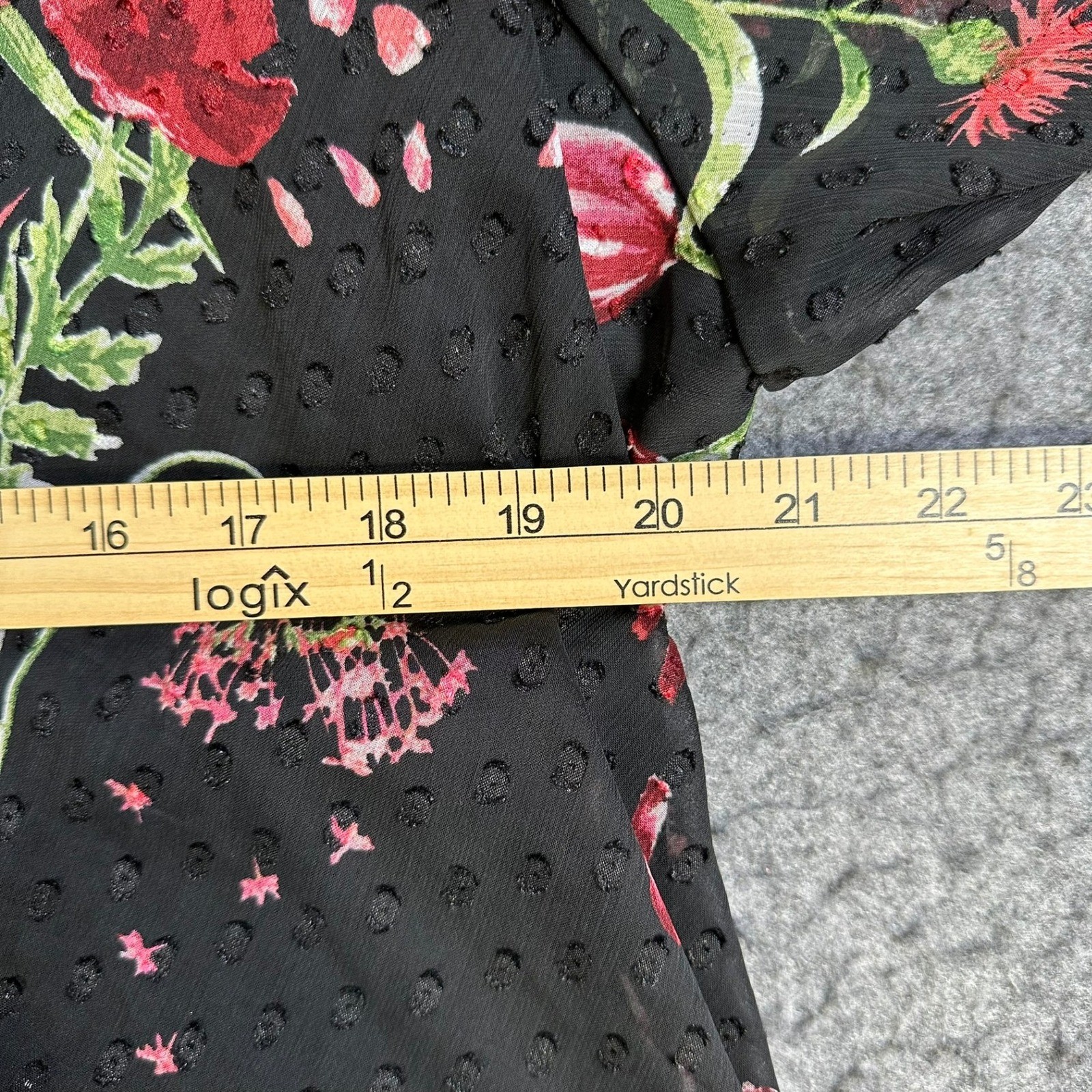 Roz & Ali Womens 2X Black Red Floral Clip Dot Cold Shoulder Ruffle Blouse Top