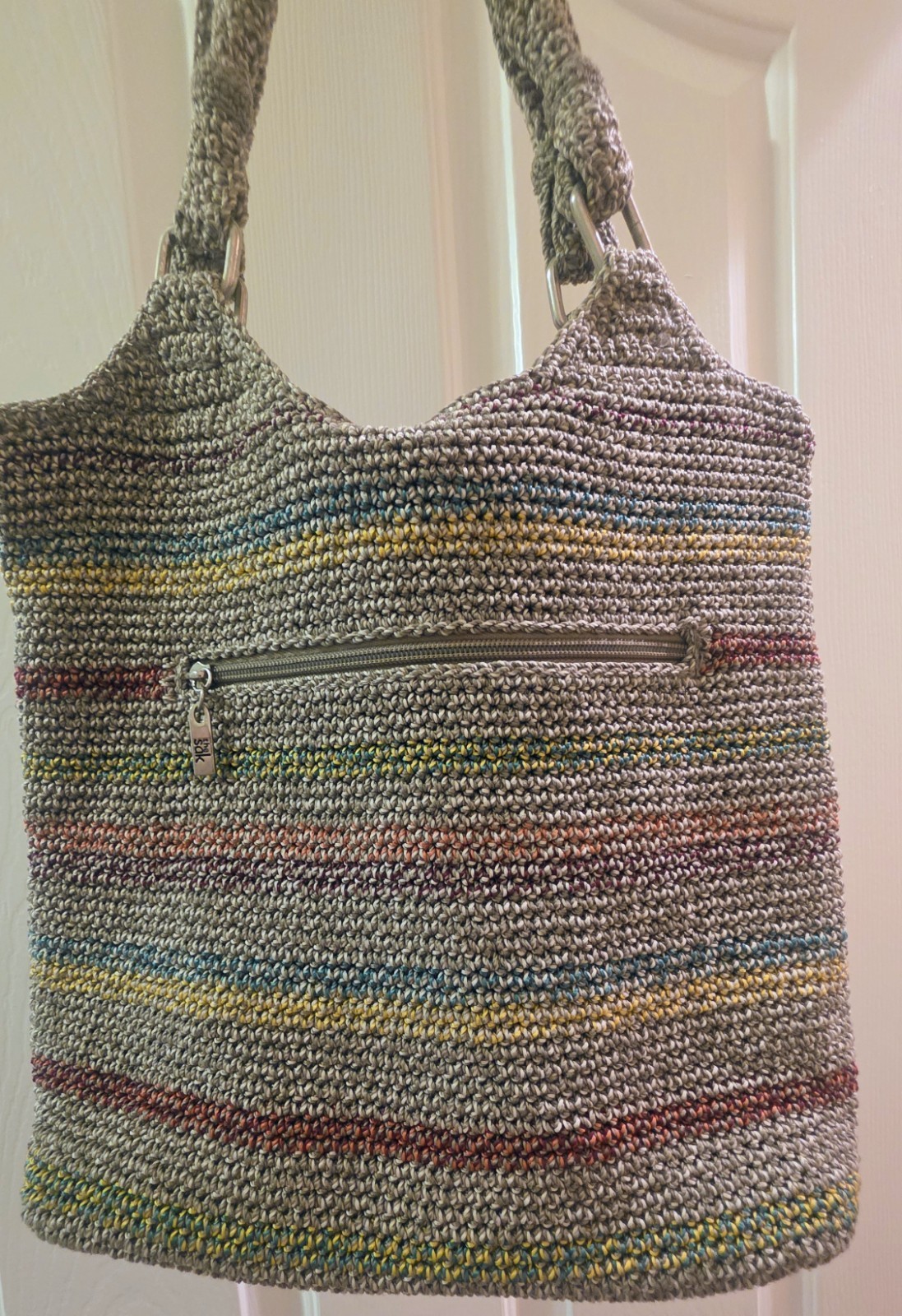VTG the SAK Belle Crochet Handbag Purse Voyager Stripe Tote Hobo Shoulder Bag
