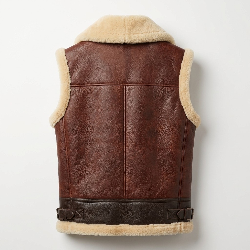 Men B3 Bomber Shearling Leather Vest Aviator Sheepskin Fur Lined Gilet Jacket