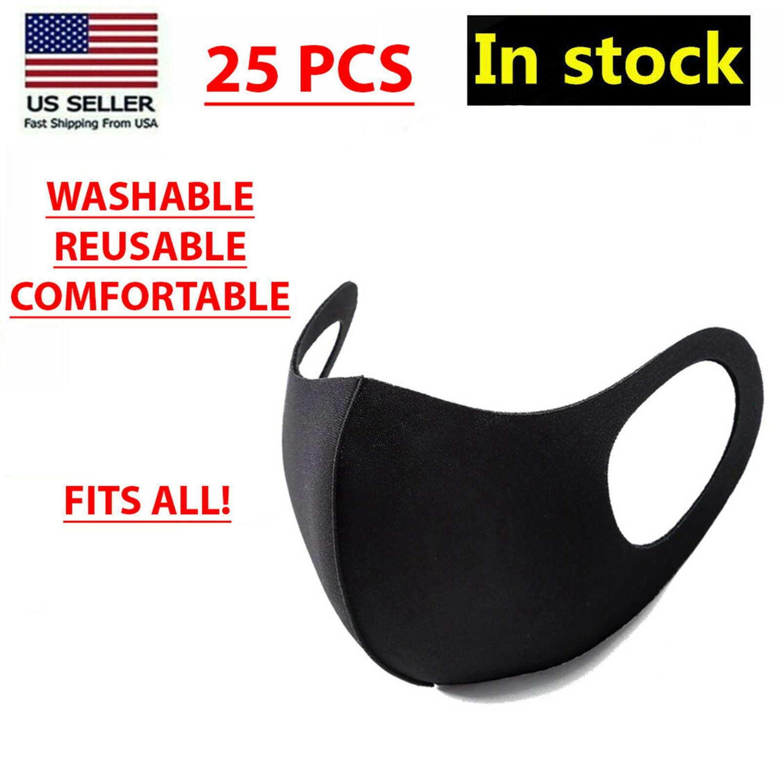 20 PCS Face Mask Black Fashion Washable Reusable Breathable Unisex