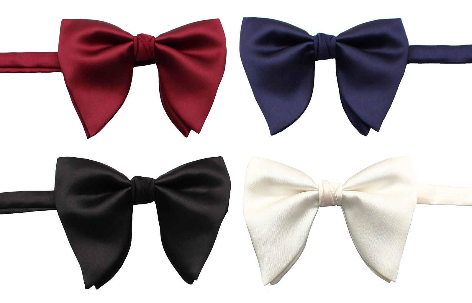 Mens Oversized Satin Silk Bow Tie Solid Color Formal Tuxedo Big Bowtie C- Black