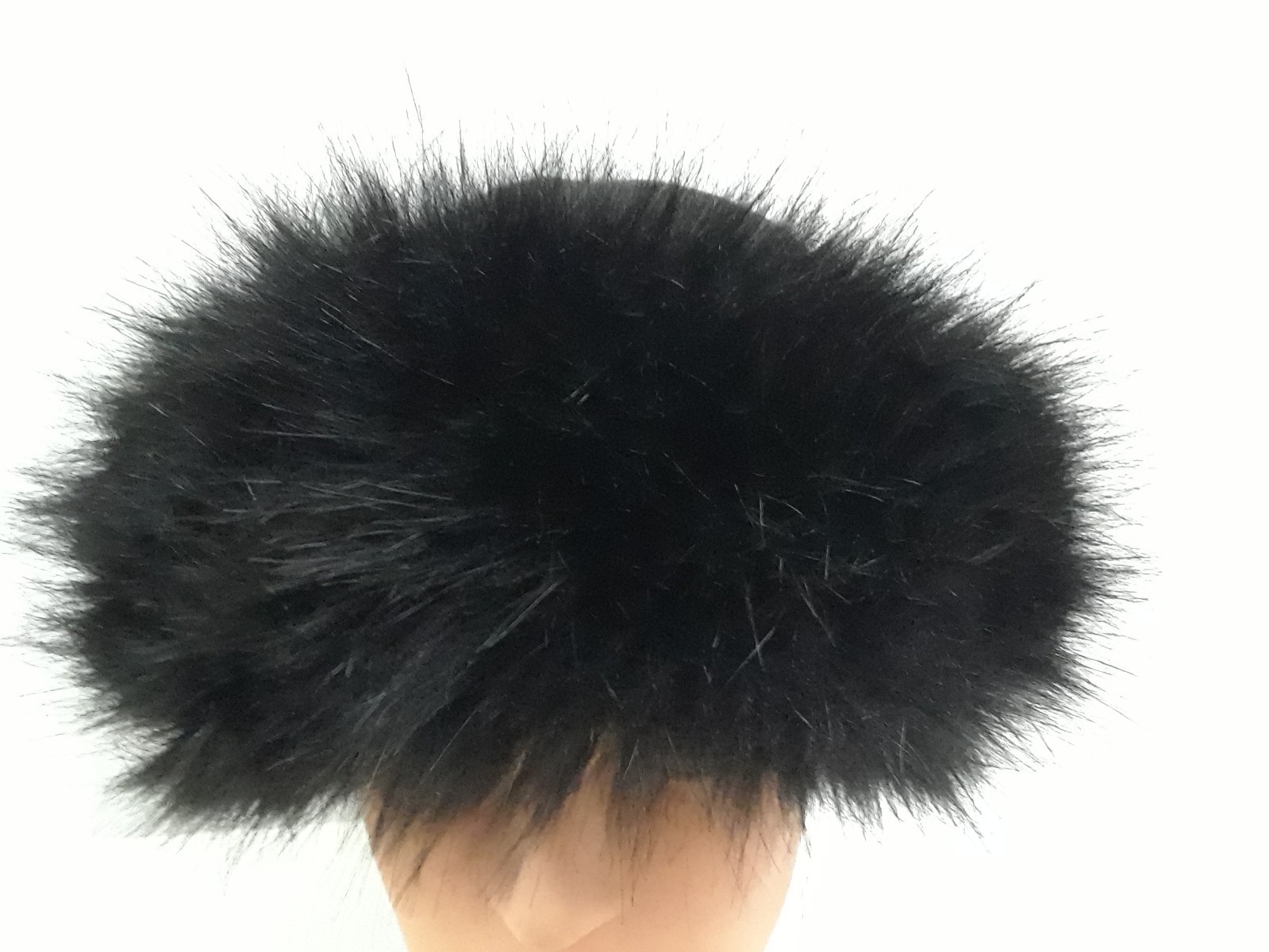 Women Black Russian Faux Fox Fur Hat Fluffy Winter Outdoor Suede Cap 7.5 in