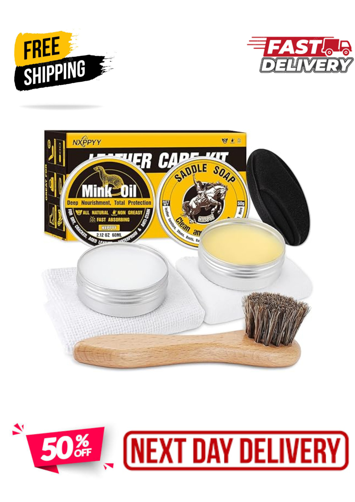 Leather Boot Care Kit 6 in 1 Mink Oil Saddle Soap Shoe Cleaner Conditioner