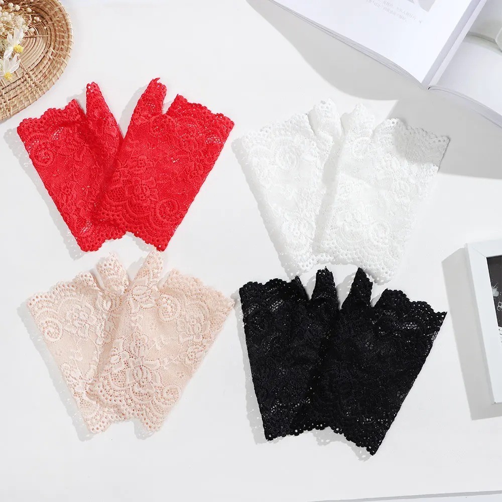 Summer Fingerless Gloves Women Lace Half Finger Gloves For Ladies Wedding bride-