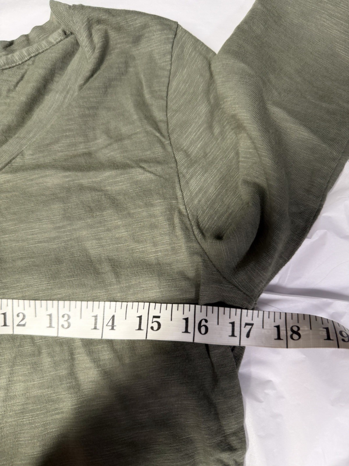 Dylan Olive Green V-Neck Long Sleeve Top Cotton Slub Basic Tee Size S