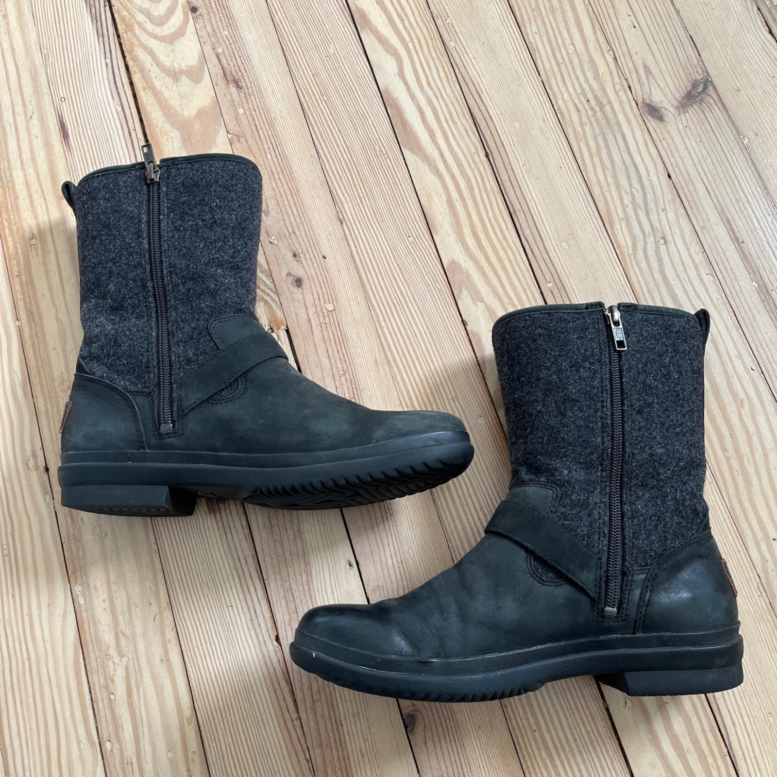 UGG Simmens Waterproof Rain Leather Wool Mid Calf Boots Black Womens Size 8