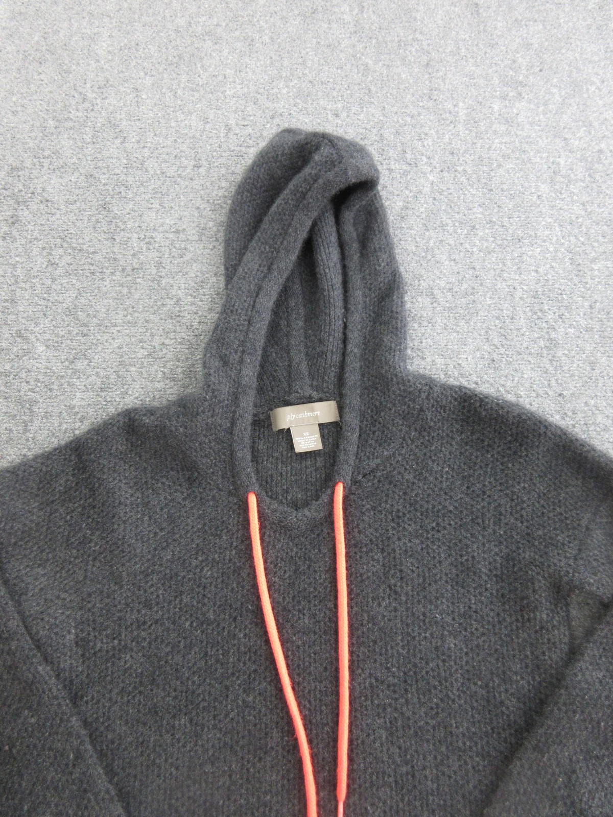 Ply Cashmere Sweater Womens XS Gray 100% Cashmere Hooded V Neck Knit Pullover