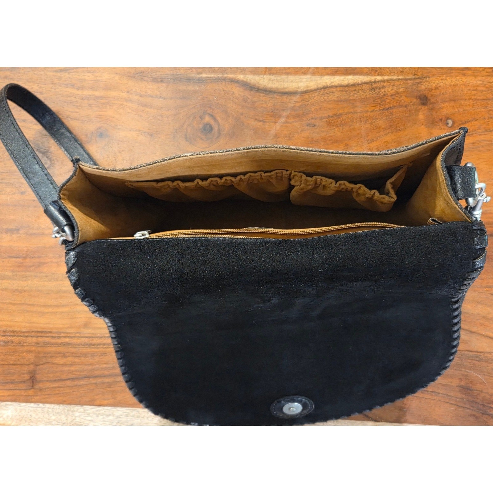 Patricia Nash Leather Crossbody Saddle Bag Embossed Silver Floral Boho Western