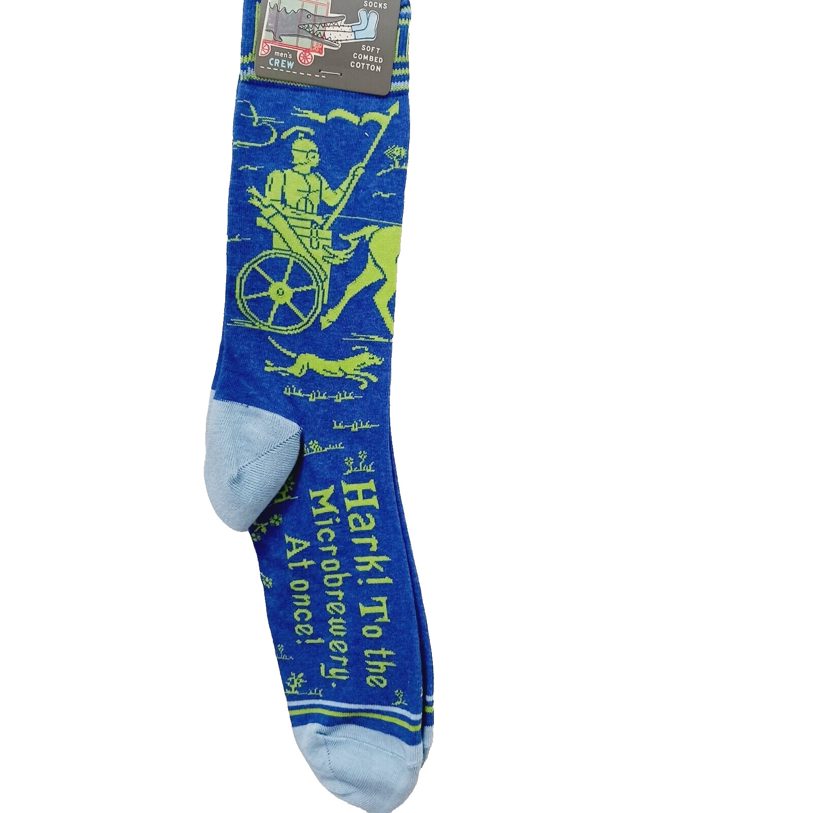 Sock Blue Q Crew Men Hark Microbrewery Chariot Horse Roman Greek Cotton Comfort
