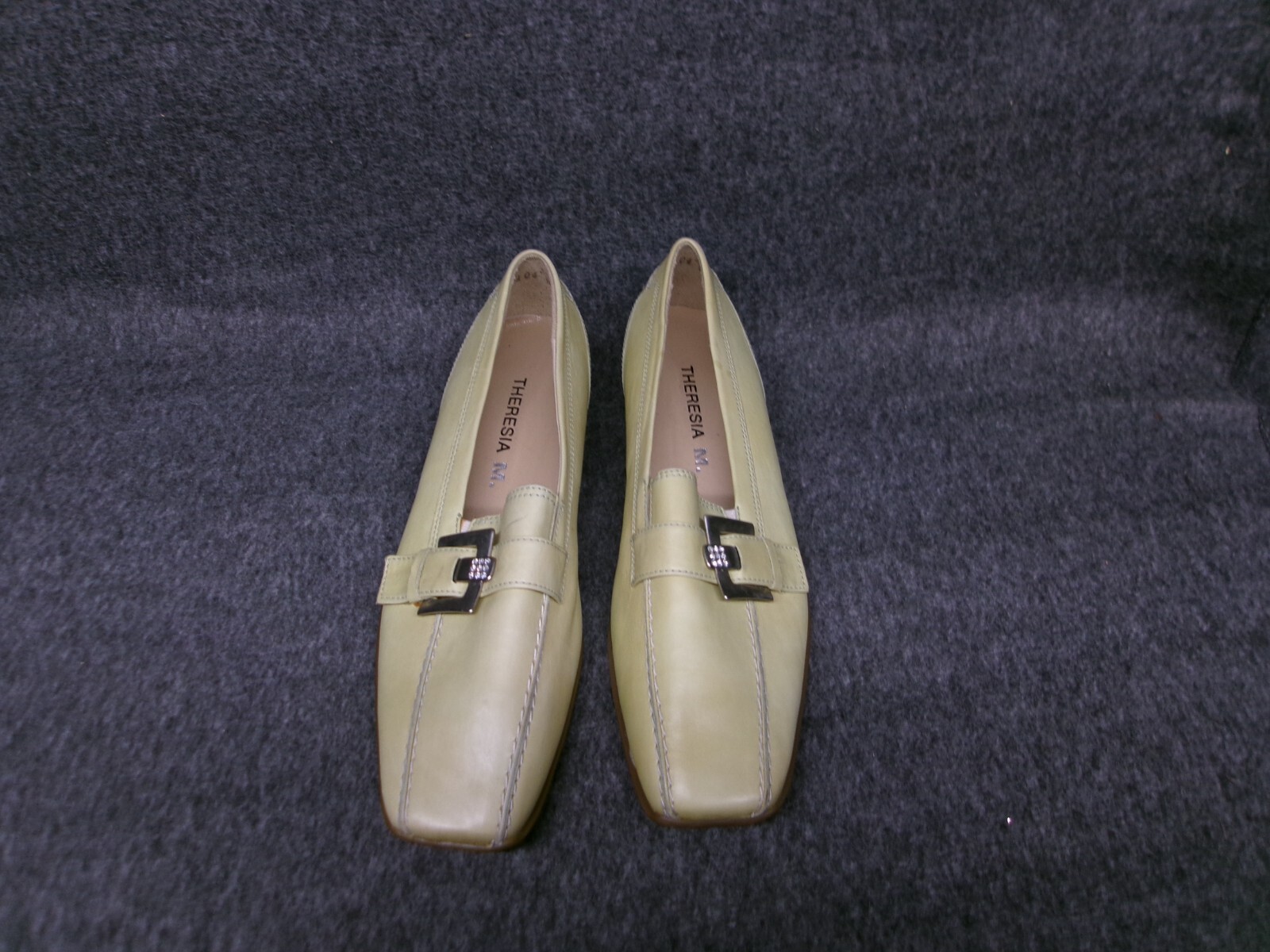 Theresia M Shoes Women 4.5 Green Buckle Loafers Square Toe Slip On