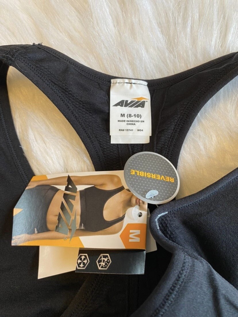 Avia Sports Racerback Sports Bra Womens Size Medium Black Reversible Seamless