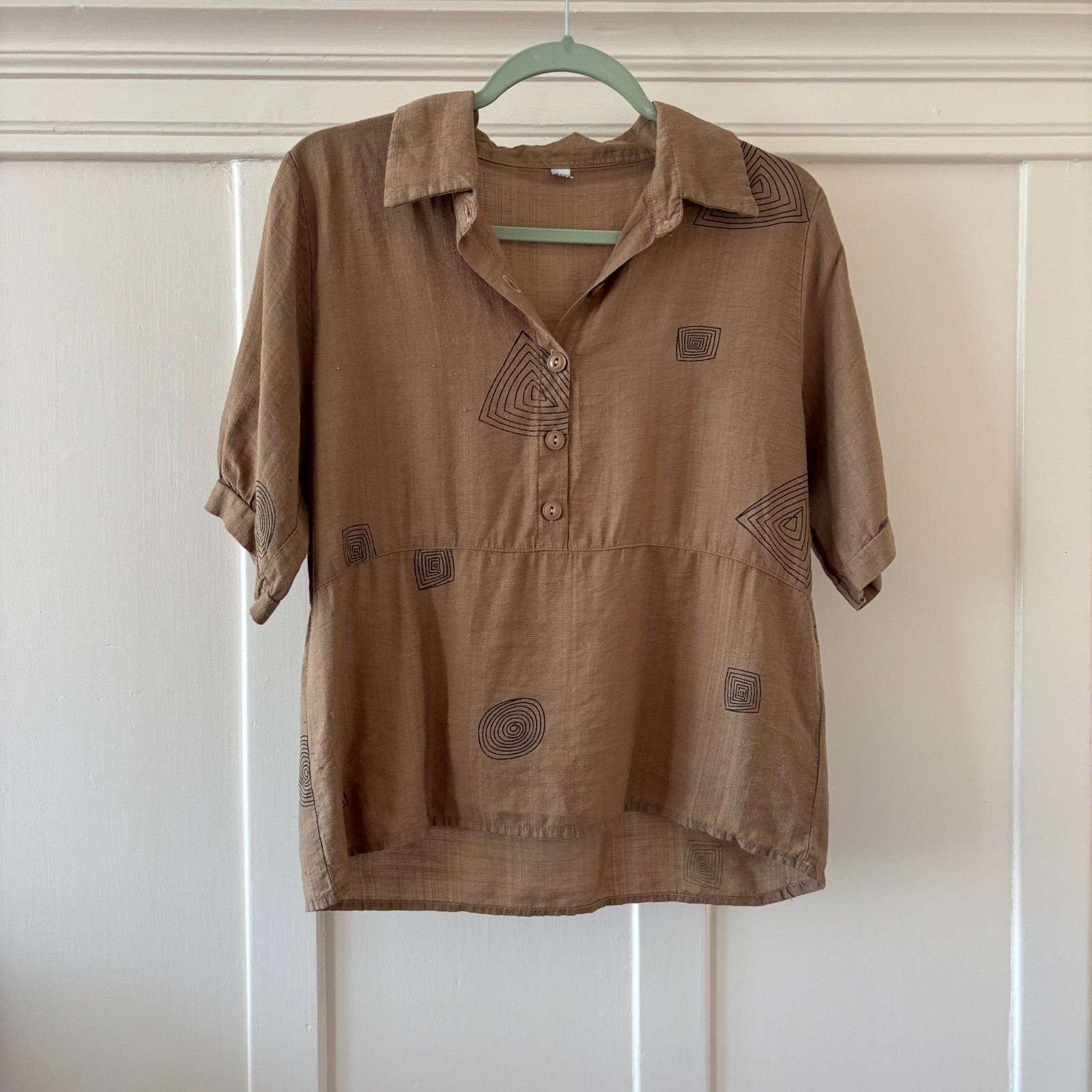 Boho Minimalist Tunic Short Sleeve Blouse Geometric Shapes Yingyuanmeng SMALL